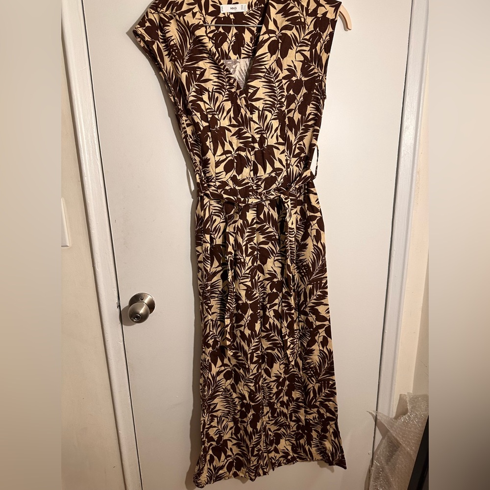 Linen jumpsuit - beige and maroon